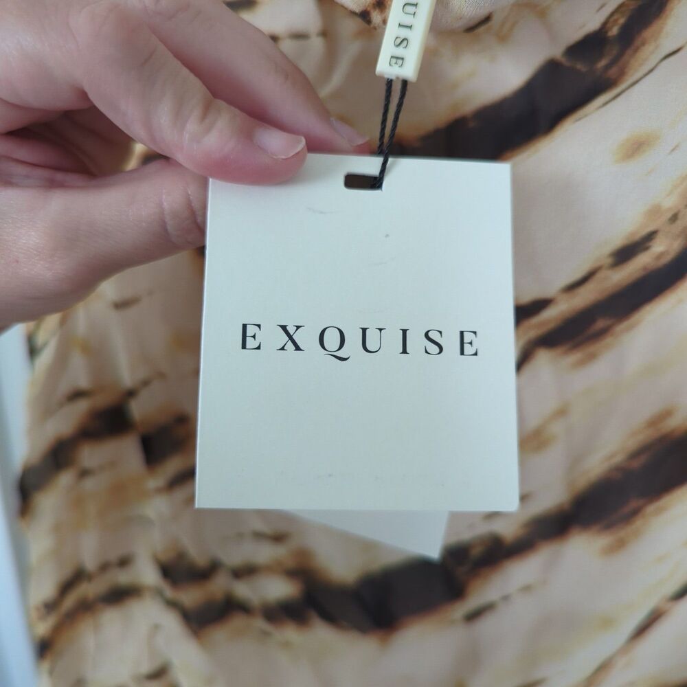 Exquise NWT Mira Chiffon Tan Brown Neutral Striped Maxi Dress Small - Picture 12 of 14